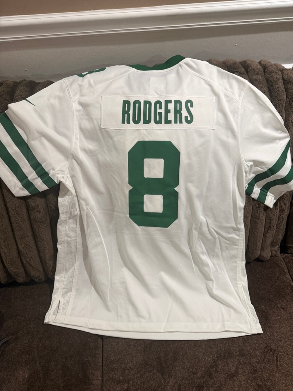 Nike White and Green #8 Football Jersey - Picture 3 of 3